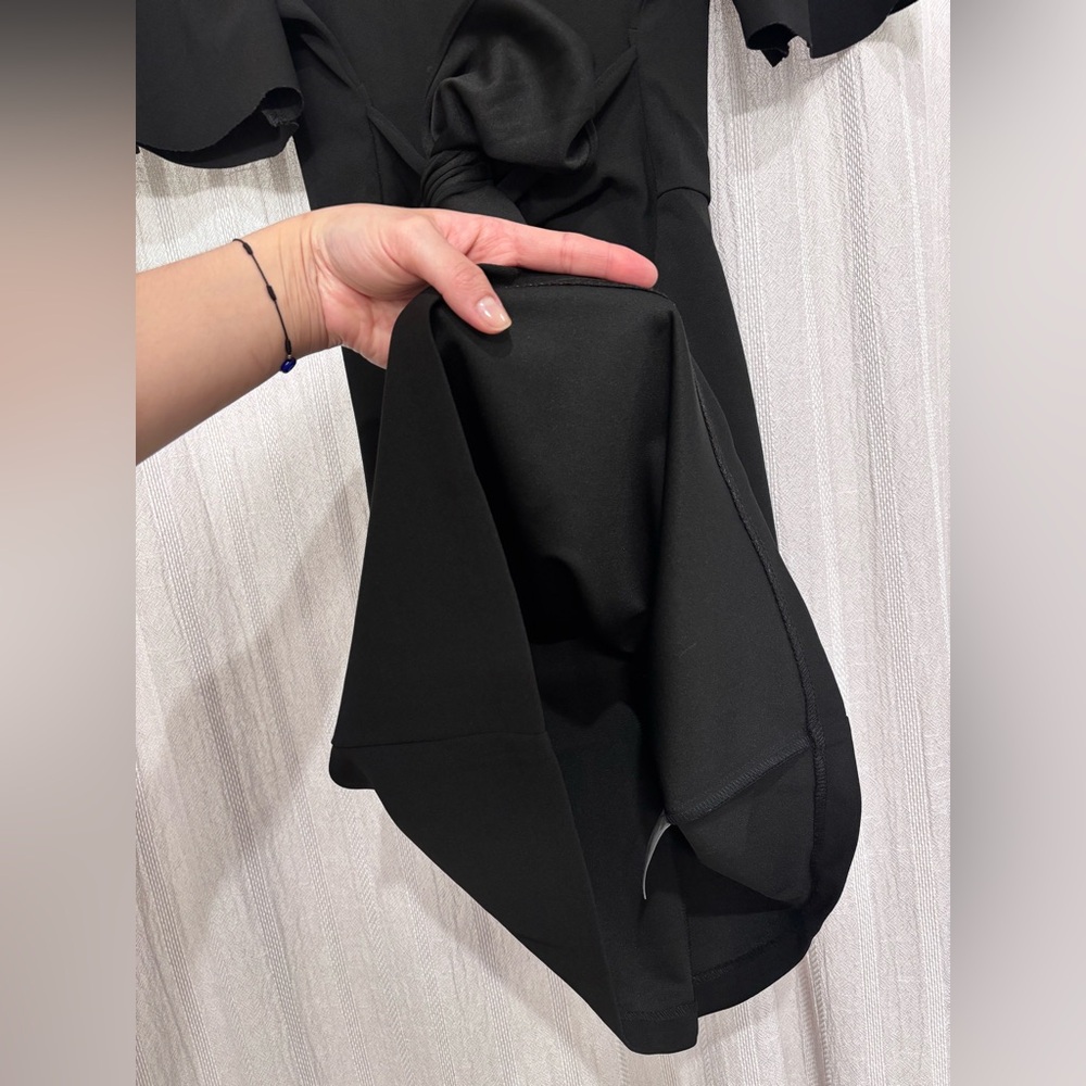 Donna Morgan Flutter Sleeve Waist Tie Dress 8, BLACK Wrap Around - Picture 10 of 14